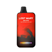Lost Mary BM16000 disposable vape in watermelon flavor, black mouthpiece, orange LED.