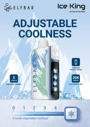 ELFBAR Ice King 30K vape device with dark mouthpiece and side LED display