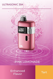 Ultrasonic 35K vape device in pink, pink lemonade flavor, black mouthpiece