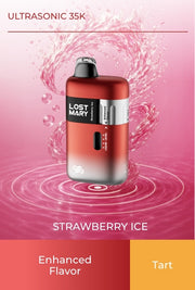 Ultrasonic 35K vape device in red, strawberry ice flavor, black mouthpiece