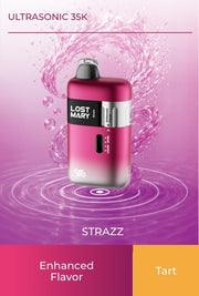 Ultrasonic 35K vape device in magenta, strazz flavor, black mouthpiece