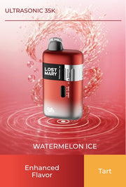 Ultrasonic 35K vape device in red-pink, watermelon ice flavor, black mouthpiece