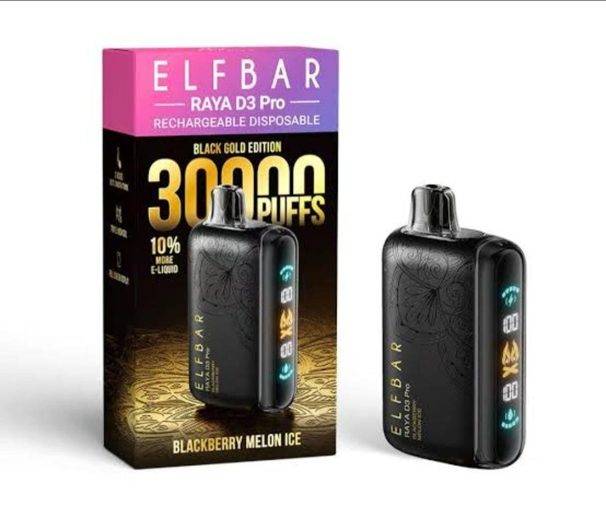 Elfbar Raya D3 Pro vape device, black body with LED flavor display