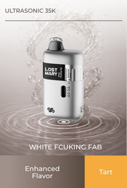 Ultrasonic 35K vape device in light gray, white fcuking fab flavor, black mouthpiece