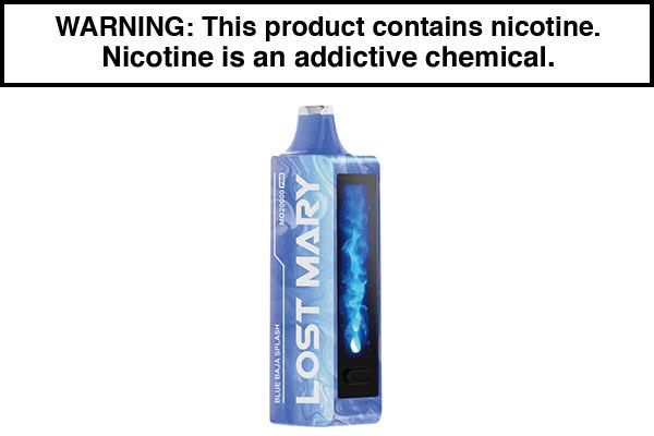 Disposable vape pod device, blue body with vertical window and mouthpiece