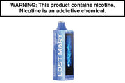 Disposable vape pod device, blue body with side label and vertical window