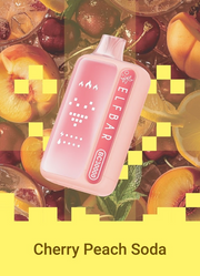 Peach-pink ELF BAR BC 30000 disposable vape, Cherry Peach Soda flavor design.