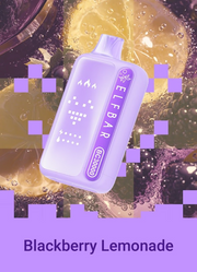 Lavender ELF BAR BC 30000 disposable vape, Blackberry Lemonade flavor design.