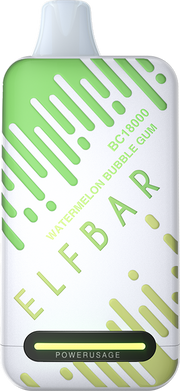 ELF BAR BC18000 disposable vape in light green with Watermelon Bubble Gum flavor label