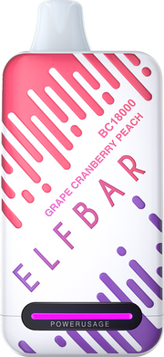 ELF BAR BC18000 disposable vape in pink with Grape Cranberry Peach flavor label