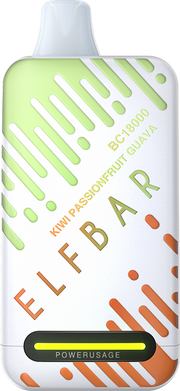 ELF BAR BC18000 disposable vape in green with Kiwi Passionfruit Guava flavor label