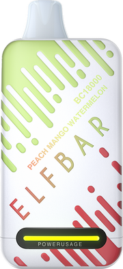 ELF BAR BC18000 disposable vape in light green with Peach Mango Watermelon flavor label