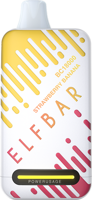 ELF BAR BC18000 disposable vape in yellow with Strawberry Banana flavor label