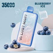 Lost Mary MT35000 Turbo disposable vape in blue, Blueberry Ice flavor, with ice.