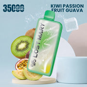 Lost Mary MT35000 Turbo disposable vape in green, Kiwi Passion Fruit Guava flavor, with ice.