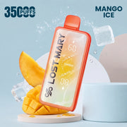 Lost Mary MT35000 Turbo disposable vape in orange, Mango Ice flavor, with ice.