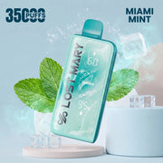 Lost Mary MT35000 Turbo disposable vape in teal, Miami Mint flavor, with ice.