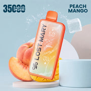 Lost Mary MT35000 Turbo disposable vape in orange, Peach Mango flavor, with ice.