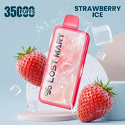 Lost Mary MT35000 Turbo disposable vape in pink, Strawberry Ice flavor, with ice.