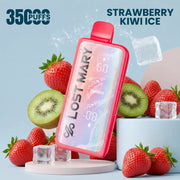 Lost Mary MT35000 Turbo disposable vape in pink, Strawberry Kiwi Ice flavor, with ice.