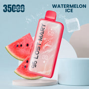 Lost Mary MT35000 Turbo disposable vape in pink, Watermelon Ice flavor, with ice.