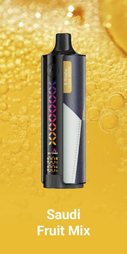 ELF Bar e-shisha disposable vape in Saudi Fruit Mix, white/black body with rainbow stripe