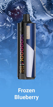 ELF Bar e-shisha disposable vape in Frozen Blueberry, white/black body with rainbow stripe