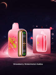 Geek Bar Pulse 2 vape device, red-pink body with rainbow side stripe and LED screen