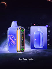 Geek Bar Pulse 2 vape device, vivid blue body with rainbow side stripe and LED screen