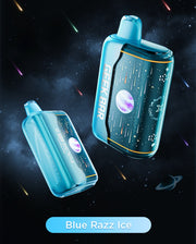 Light blue disposable vape pod with dark mouthpiece, with a second matching pod