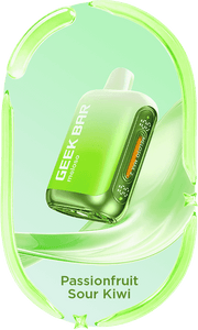 Meloso Max 2 vape device in bright green, Passionfruit Sour Kiwi flavor