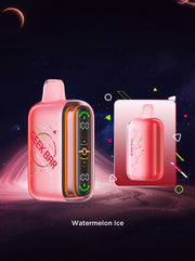 Geek Bar Pulse 2 vape device, watermelon-pink body with rainbow side stripe and LED screen
