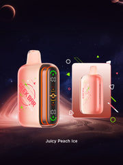 Geek Bar Pulse 2 vape device, peach-orange body with rainbow side stripe and LED screen