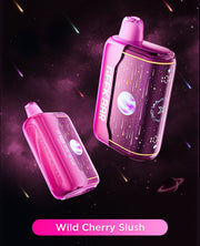 Magenta disposable vape pod with dark mouthpiece, with a second magenta pod