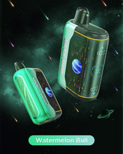 Green disposable vape pod with dark mouthpiece, with a second green pod