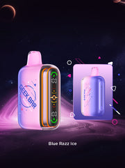 Geek Bar Pulse 2 vape device, blue-violet body with rainbow side stripe and LED screen