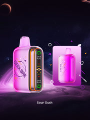Geek Bar Pulse 2 vape device, pink-purple body with rainbow side stripe and LED screen