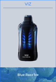 VIZ 55K puffs device with blue light, dark body; Blue Razz Ice flavor