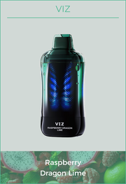 VIZ 55K puffs device with blue light, dark body; Raspberry Dragon Lime flavor