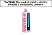 Pink disposable vape device with top mouthpiece and side display window