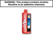 Red disposable vape device with top mouthpiece and side display window