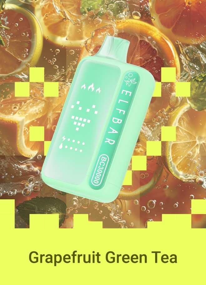 Light mint-green ELF BAR BC 30000 disposable vape, Lemon Lime flavor design.