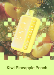 Yellow ELF BAR BC 30000 disposable vape, Kiwi Pineapple Peach flavor design.