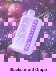 Purple ELF BAR BC 30000 disposable vape, Blackcurrant Grape flavor design.